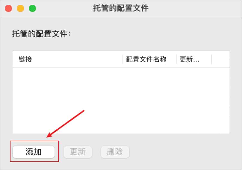 Managed profiles window in ClashX
